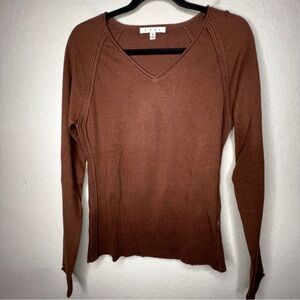 CAbi V Neck Sweater Medium Brown Long Sleeve